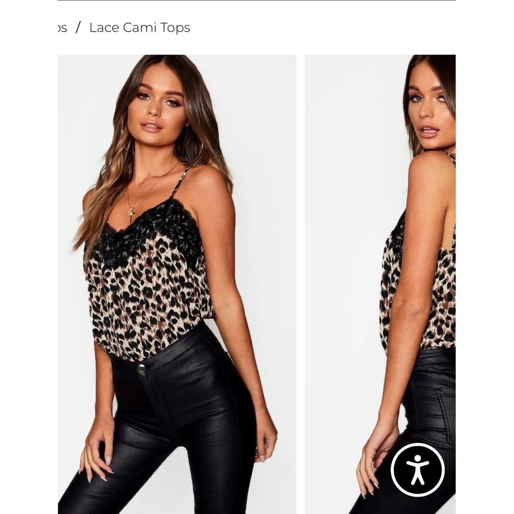 Boohoo Leopard Print Lace Trim Cami Top